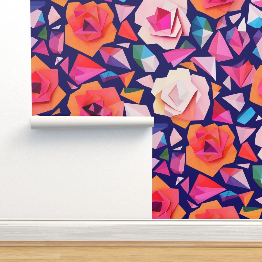 Paper Cut Flowers Abstract Geometric Bright Vibrant Large Scale Maximalist Custom Removable Wallpaper by Spoonflower Peel & Stick Wallpaper 2FT Wide