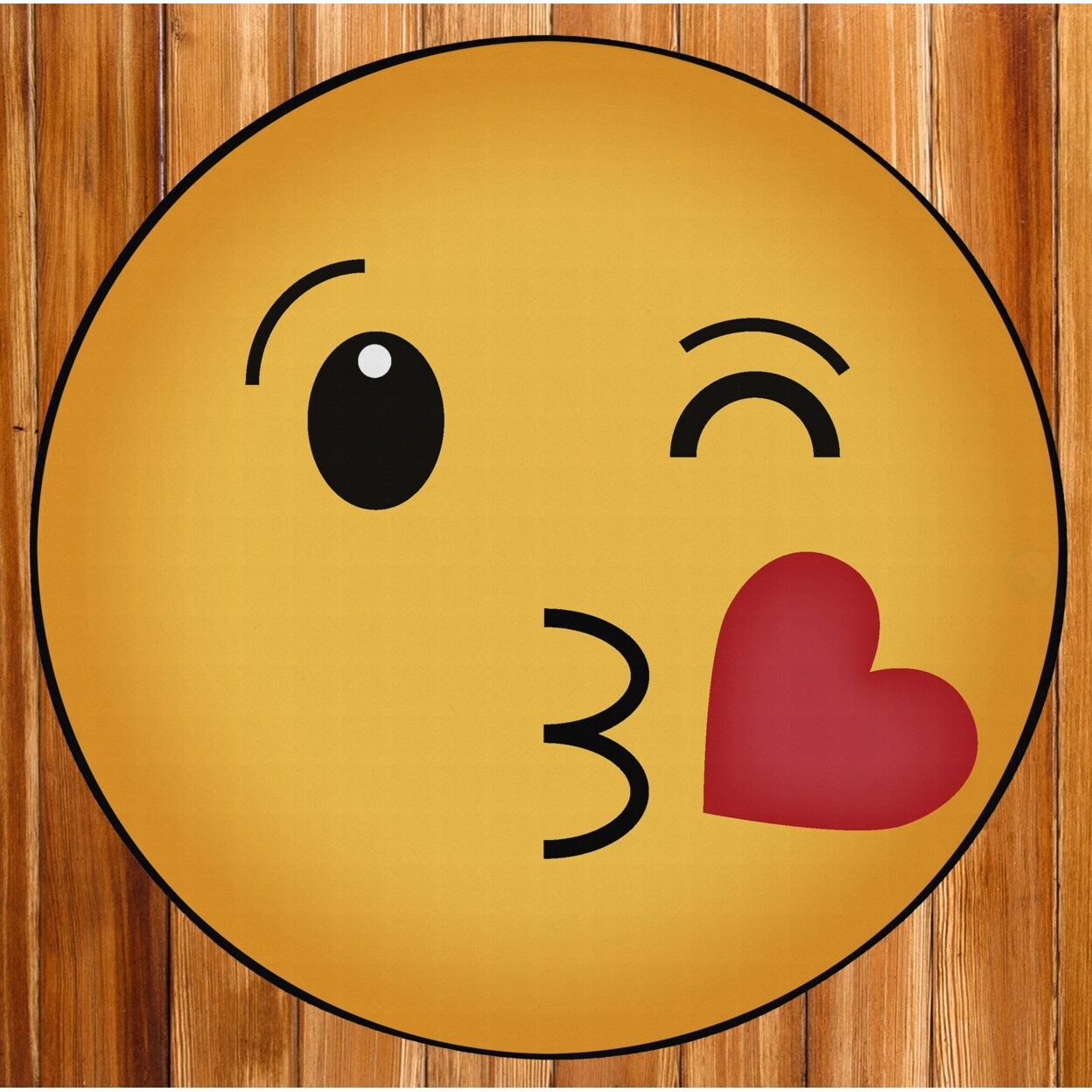 DEERLUX   Emoji Style Round Funny Smiley Face Kids Area Rug, Kissing Emoji Rug