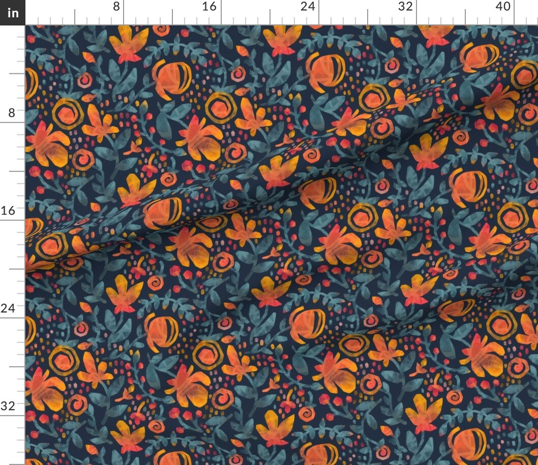 Various Fabrics by the Yard or Fat Quarter Autumn Floral Leaves Flower Moody Botanical Watercolor Custom Printed Fabric by Spoonflower