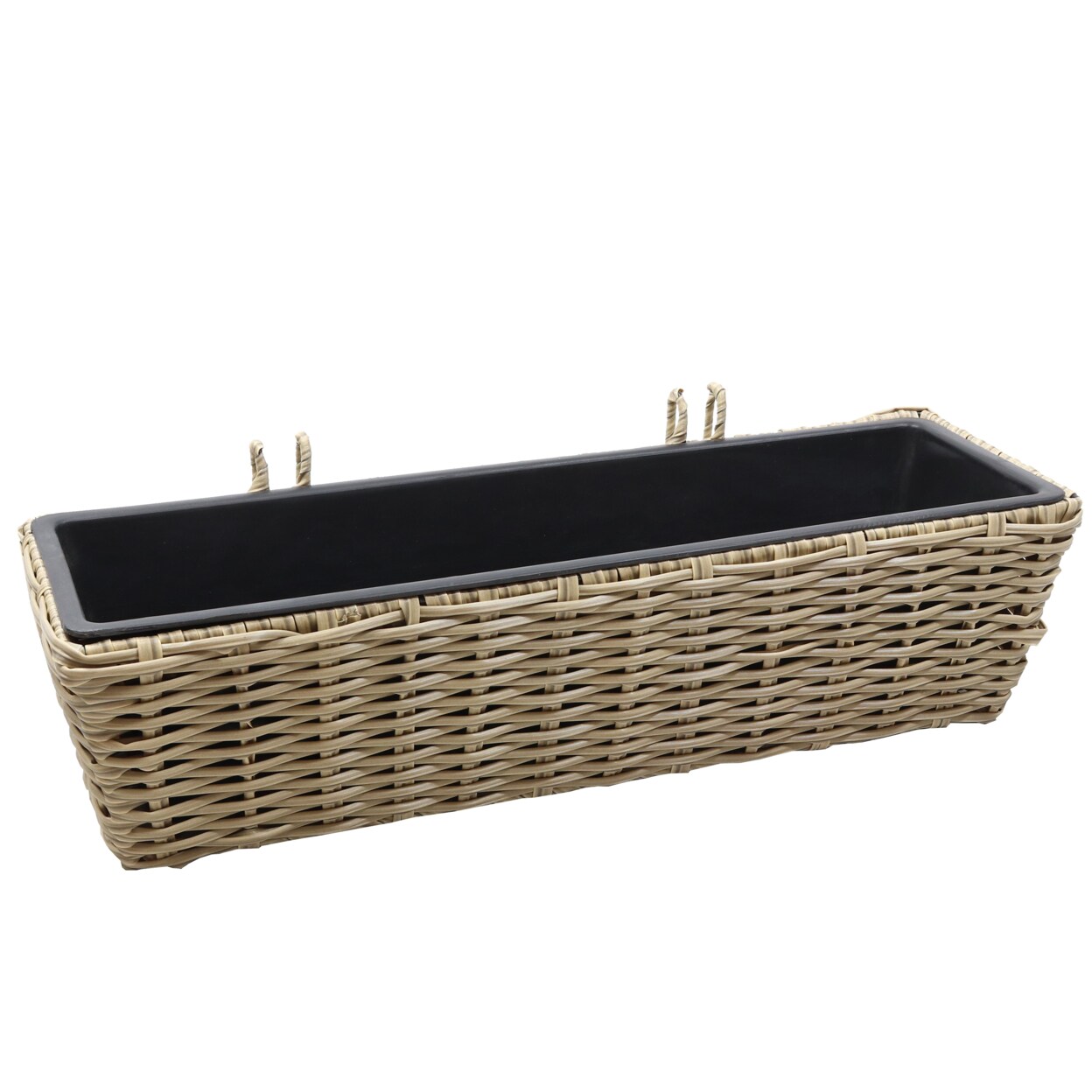 Sunnydaze Polyrattan Rectangle Hanging Rail Planter with Liner - Brown by