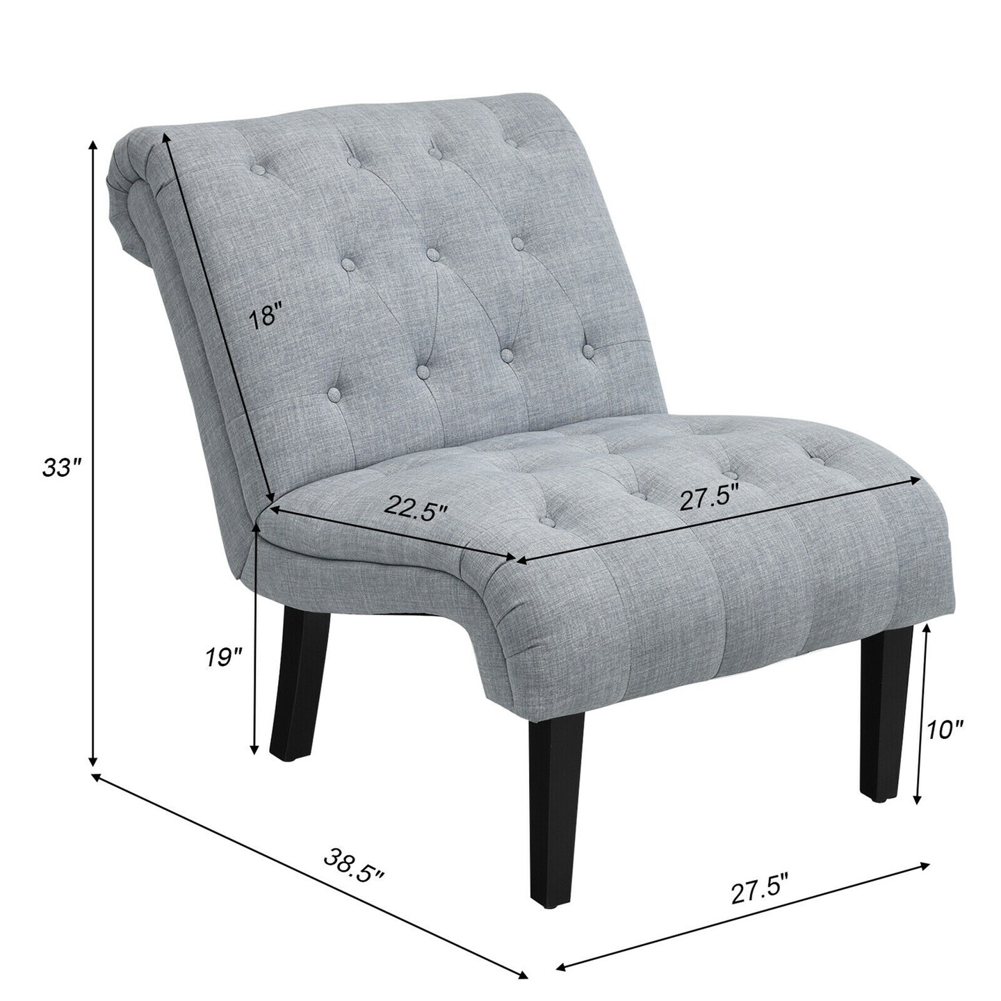 Costway Armless Accent Chair Upholstered Tufted Lounge Chair Wood Leg ...