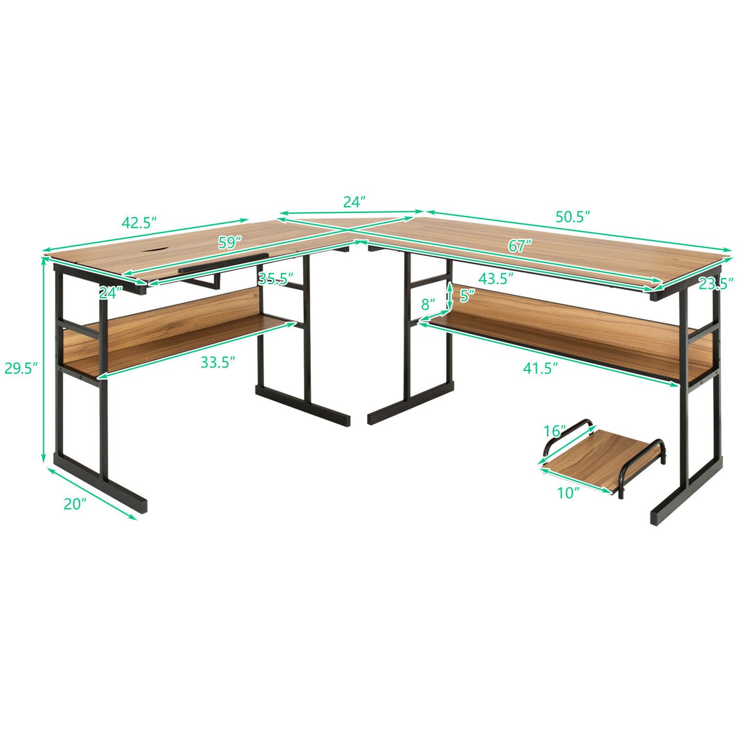 Costway L-Shaped Computer Desk Drafting Table Workstation w/ Tiltable Tabletop