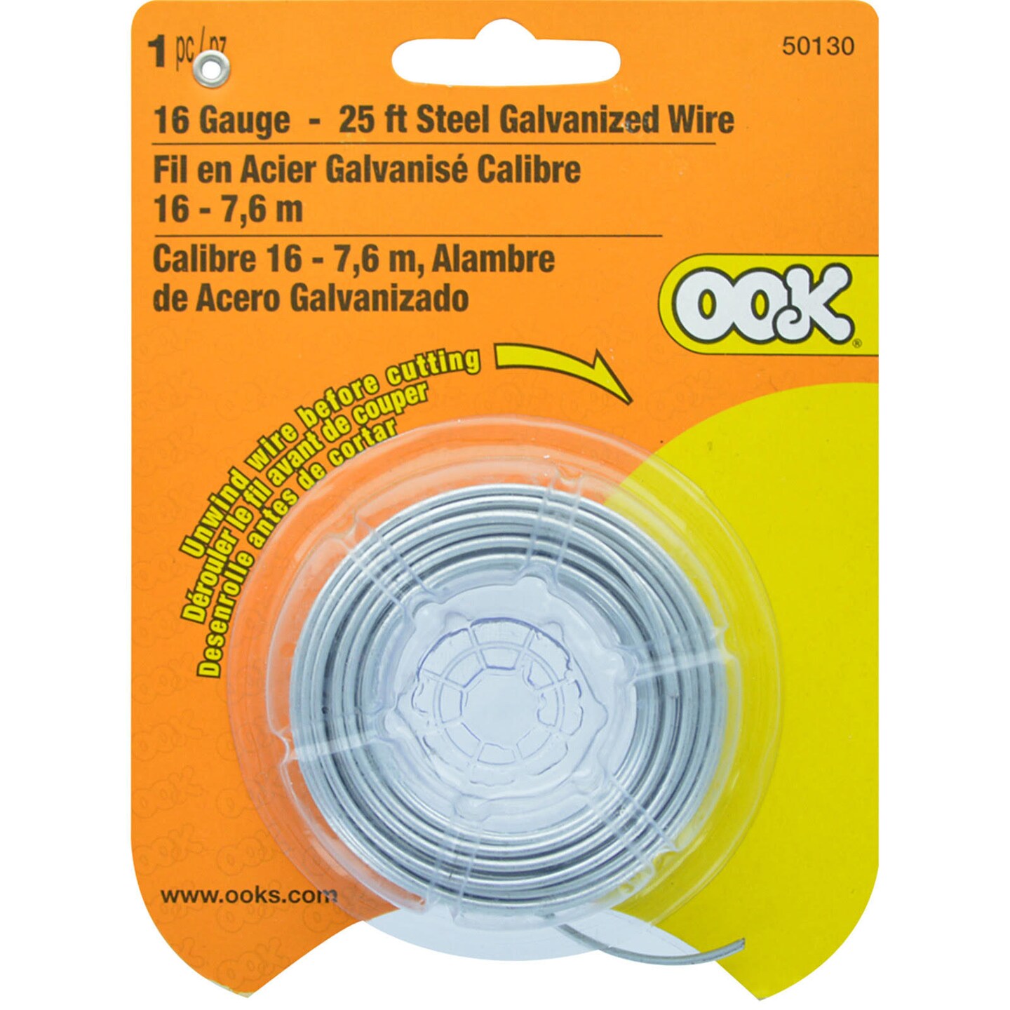 Ook Picture Hanging Wire, Steel Galvanized Wire, 16 Gauge, 25 Ft.