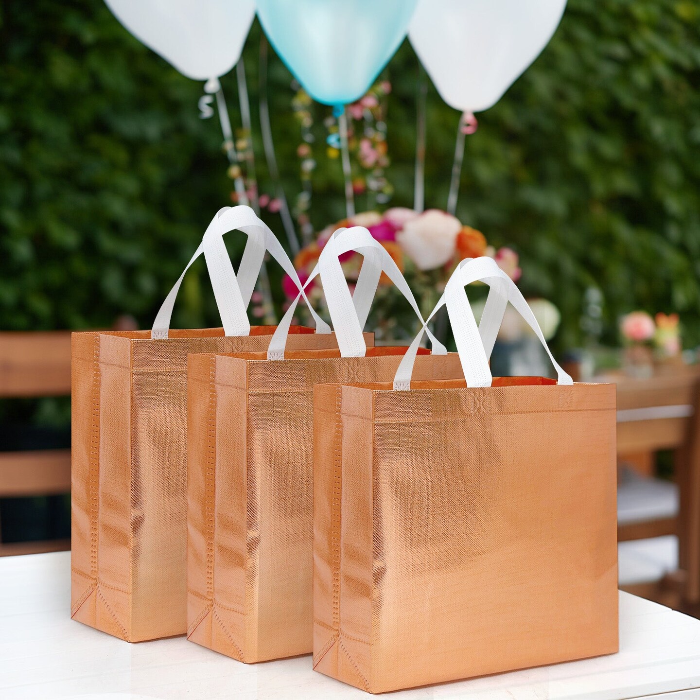 Wrapables Glossy Non-Woven Reusable Gift Bags with Handles for Weddings, Bridal Showers, Parties (Set of 8)