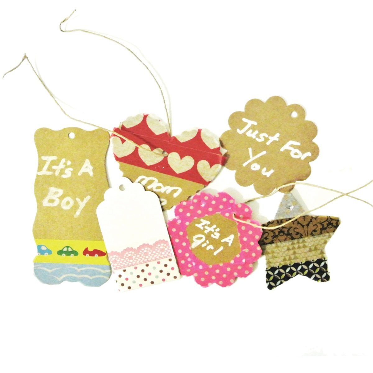 Wrapables 50 Gift Tags/Kraft Hang Tags with Free Cut Strings for Gifts, Crafts &#x26; Price Tags