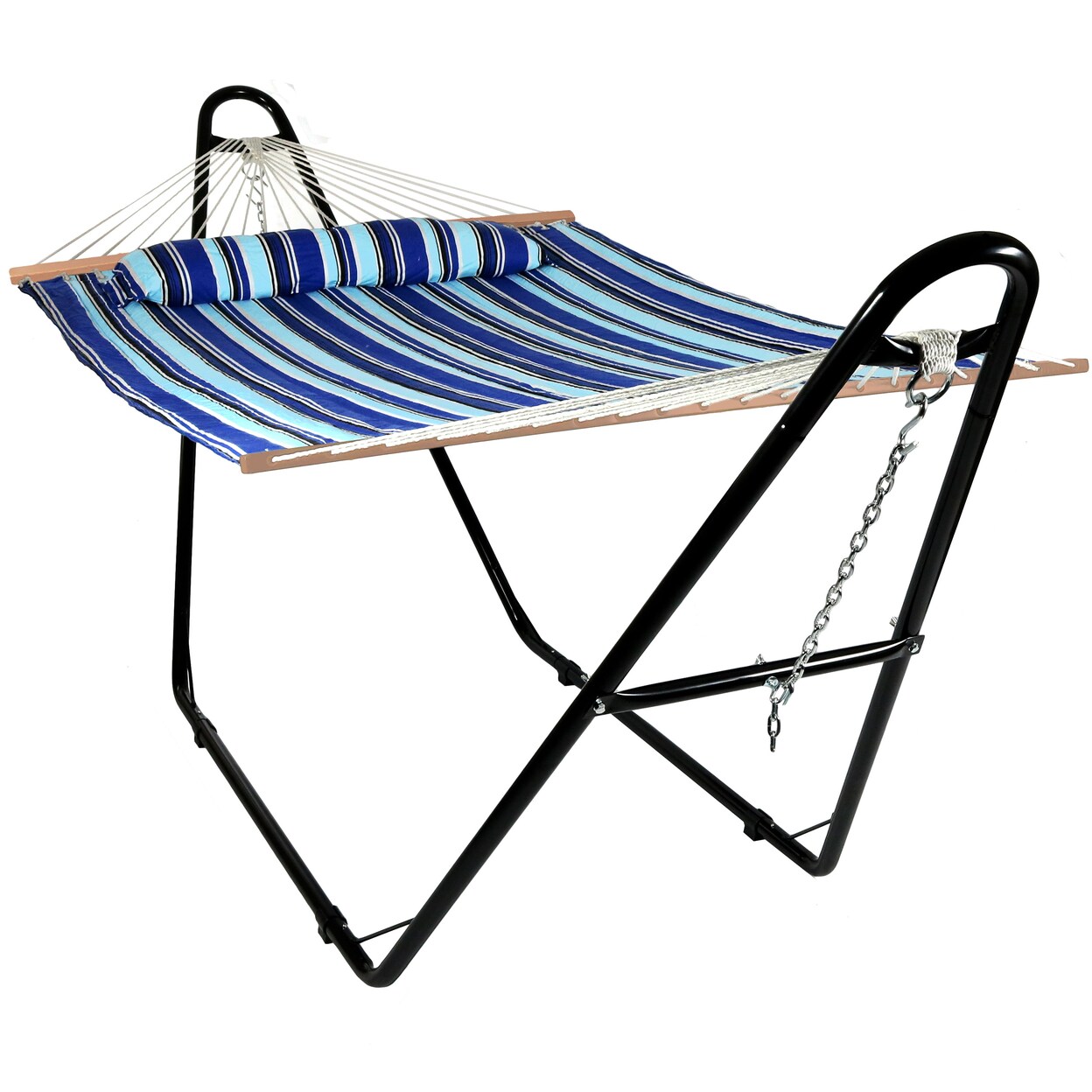 Sunnydaze   Large Quilted Hammock with Universal Steel Stand - Catalina Beach