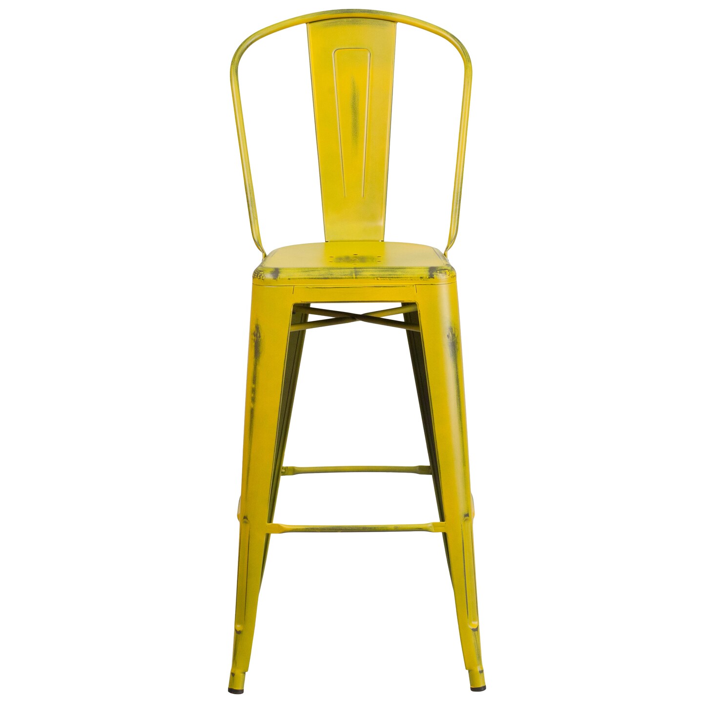 Emma and Oliver Commercial Grade 4 Pack 30" High Distressed Metal Indoor-Outdoor Barstool with Back