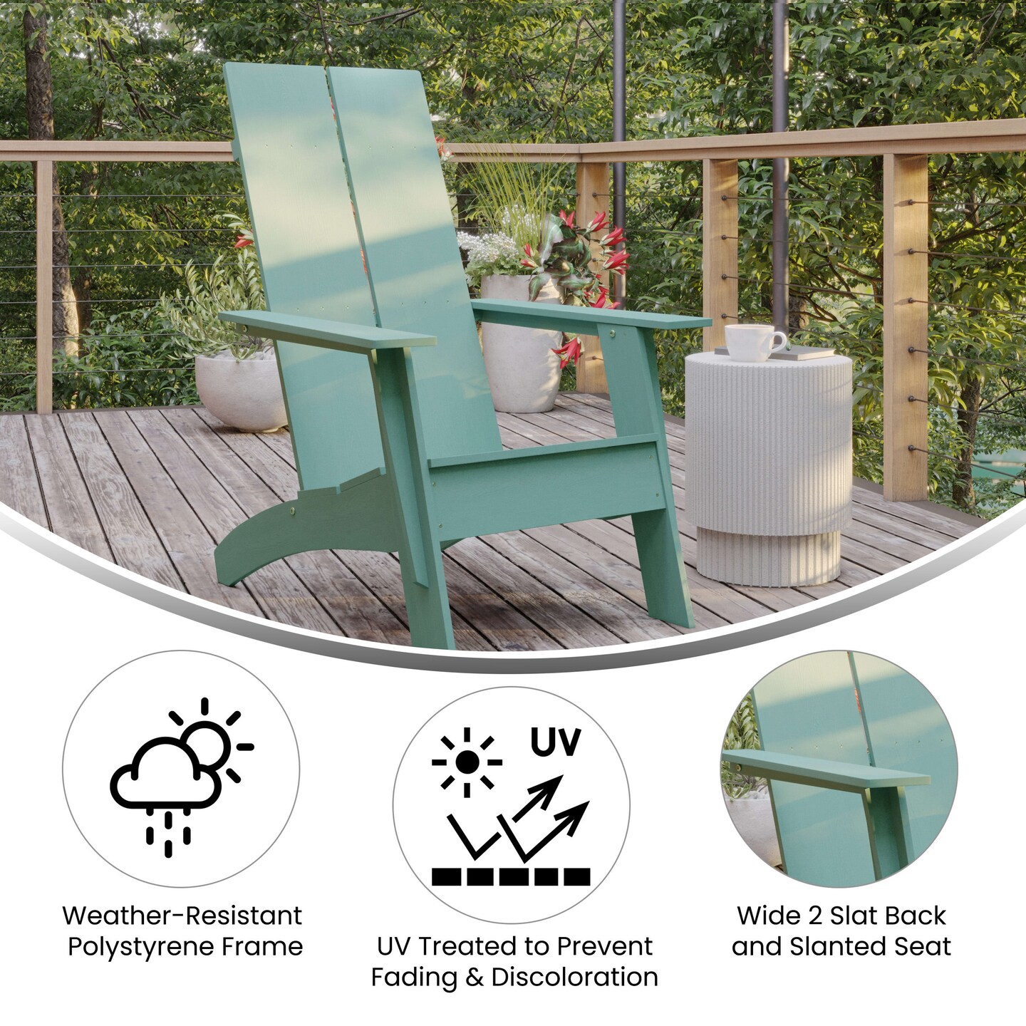 Merrick Lane Piedmont Modern 2 Slat Back All-Weather Poly Resin Wood Adirondack Chair