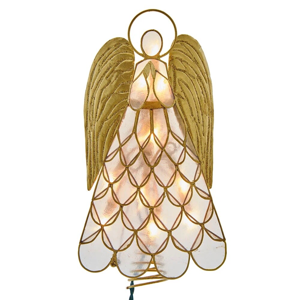 KSA 10" Lighted Gold Angel Christmas Tree Topper, Clear Lights