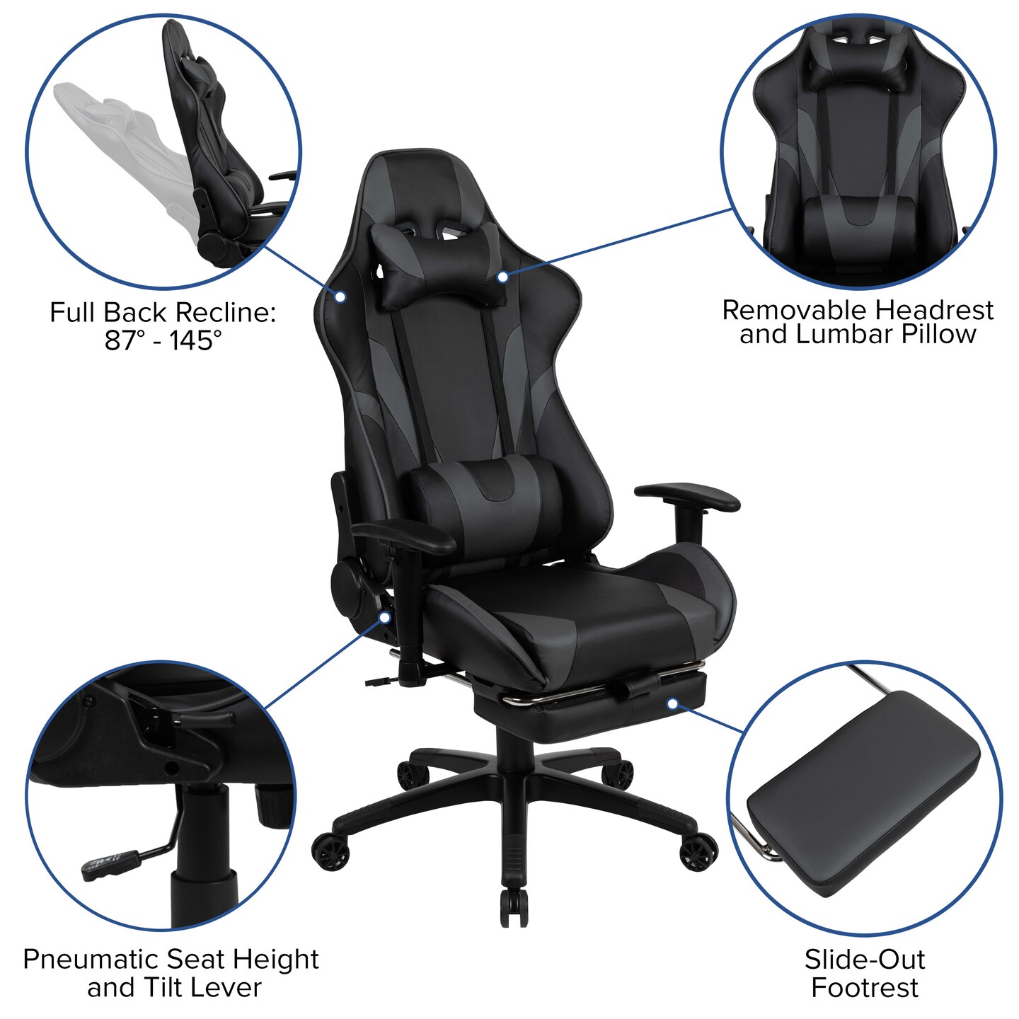 Emma and Oliver Desk Bundle-Gaming Desk, Cup Holder, Headphone Hook and Reclining Chair