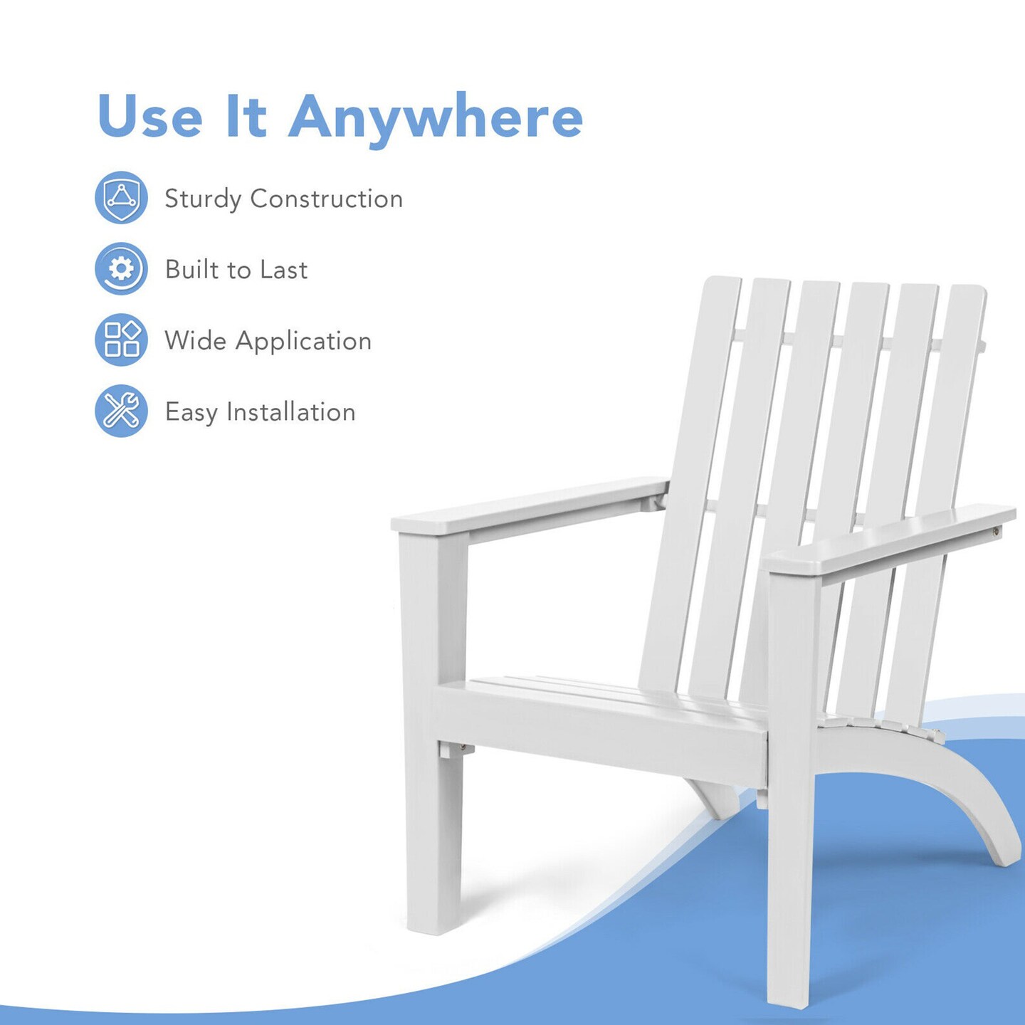 Costway Outdoor Wooden Adirondack Chair Patio Lounge Chair w/ Armrest