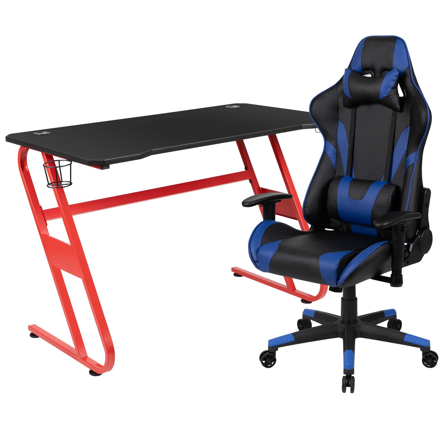 Emma and Oliver Desk Bundle-Gaming Desk, Cup Holder, Headphone Hook and Reclining Chair