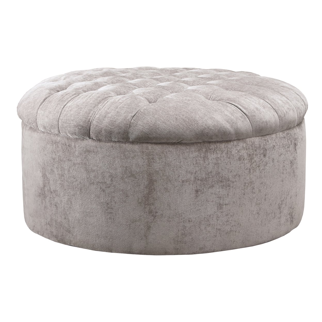 Saltoro Sherpi Round Button Tufted Fabric Upholstered Oversized Accent Ottoman, Gray-