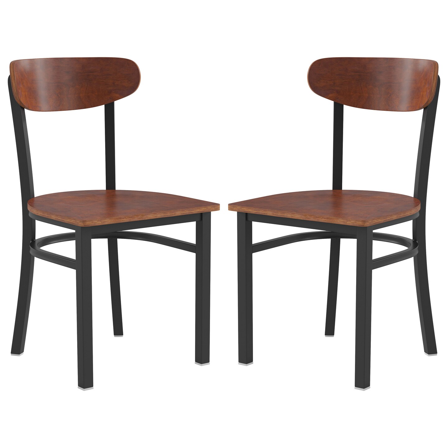 Emma and Oliver Yara Industrial Dining Chair with Rolled Steel Frame and Solid Wood Seat - 500 lbs. Static Weight Capacity