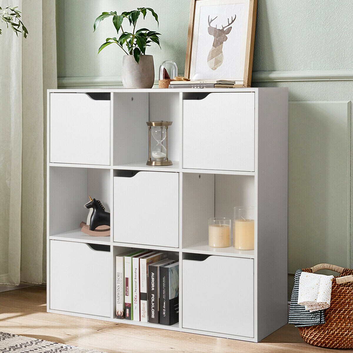 Costway 9 Cube Bookcase Cabinet Wood Bookcase Storage Shelves Room Divider Organization