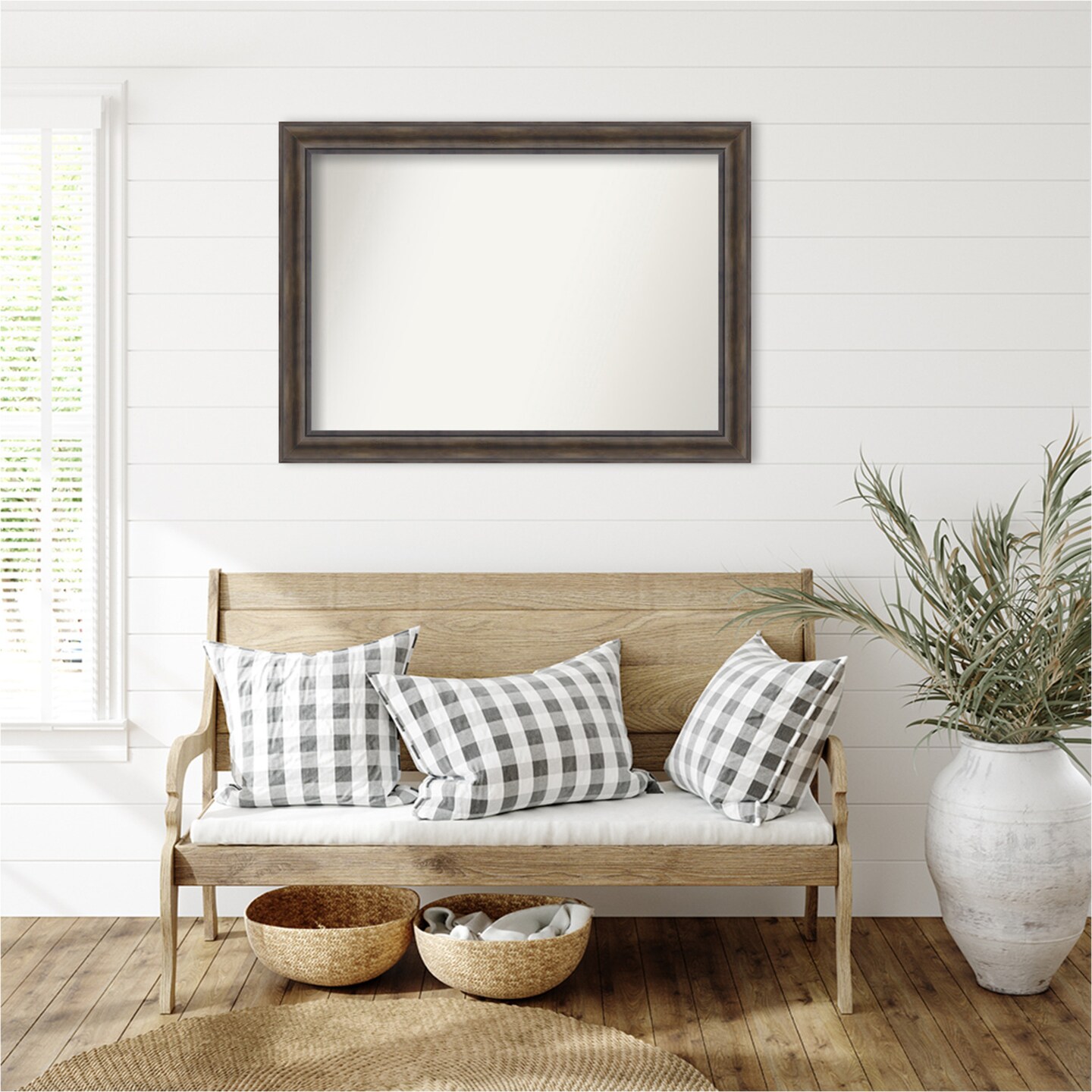 Rustic Pine Brown Non-Beveled Custom Framed Bathroom Vanity Wall Mirror
