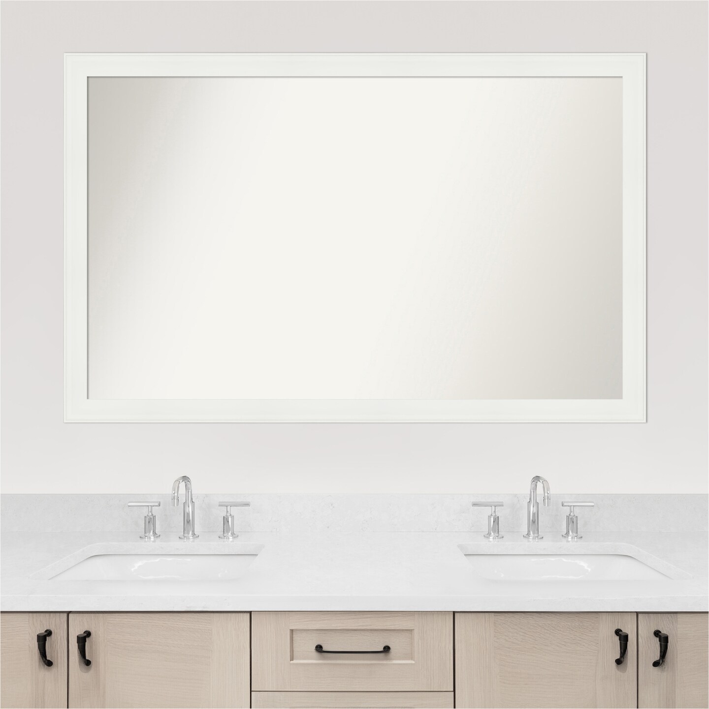 Vanity White Narrow Non-Beveled Custom Framed Bathroom Vanity Wall Mirror
