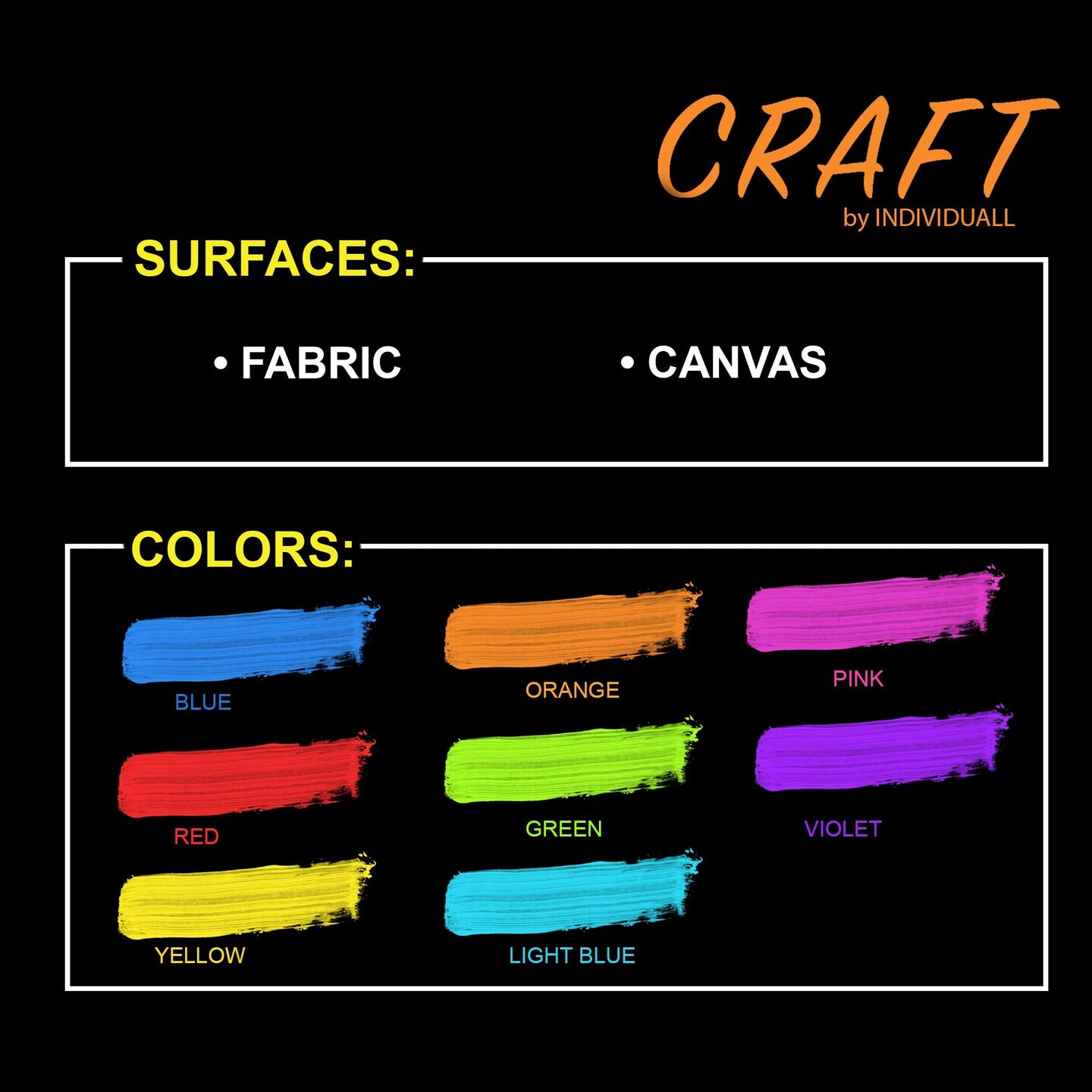 individuall Craft Textile &#x26; Fabric UV Paint - Set of 8 Fabric Neon Black Light Paints - Fluorescent Clothing Colors &#x2013; Vibrant Glowing Paints - 8 x 20 ml / 0.7 fl oz