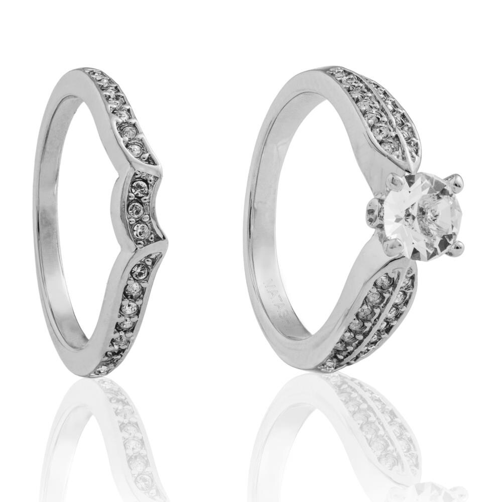 Matashi   Womens White Gold Plated Wedding and Engagement Ring with Lustrous Crystals Size 6 -  Engagement Ring for Women