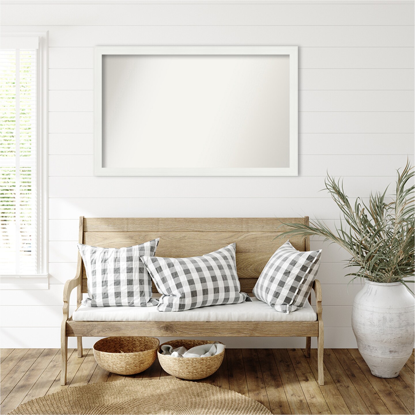 Vanity White Narrow Non-Beveled Custom Framed Bathroom Vanity Wall Mirror