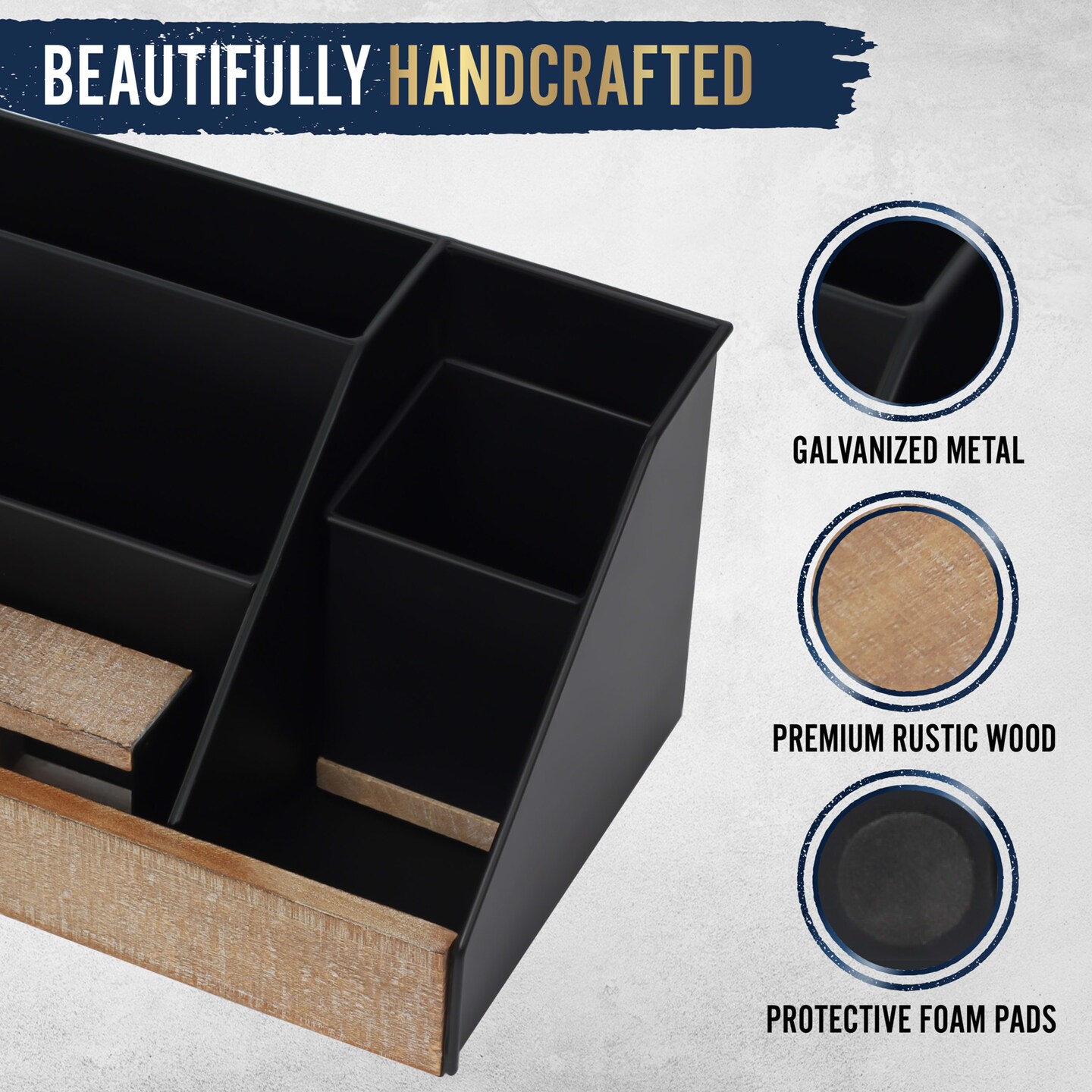 HBCY Creations 3 PIECE Desk Organizer Set- Rustic Mail Organizer For Desktop - Great For Rustic or Industrial Decor! Makeup Organizer For Vanity