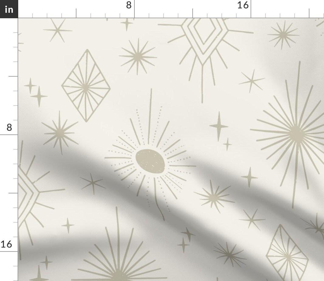 Beige Star Space Retro Neutral 60'S Whimsical Whimsy Magic Celestial Magical Boho Custom Printed Fabric by Spoonflower Various Fabrics by the Yard or Fat Quarter