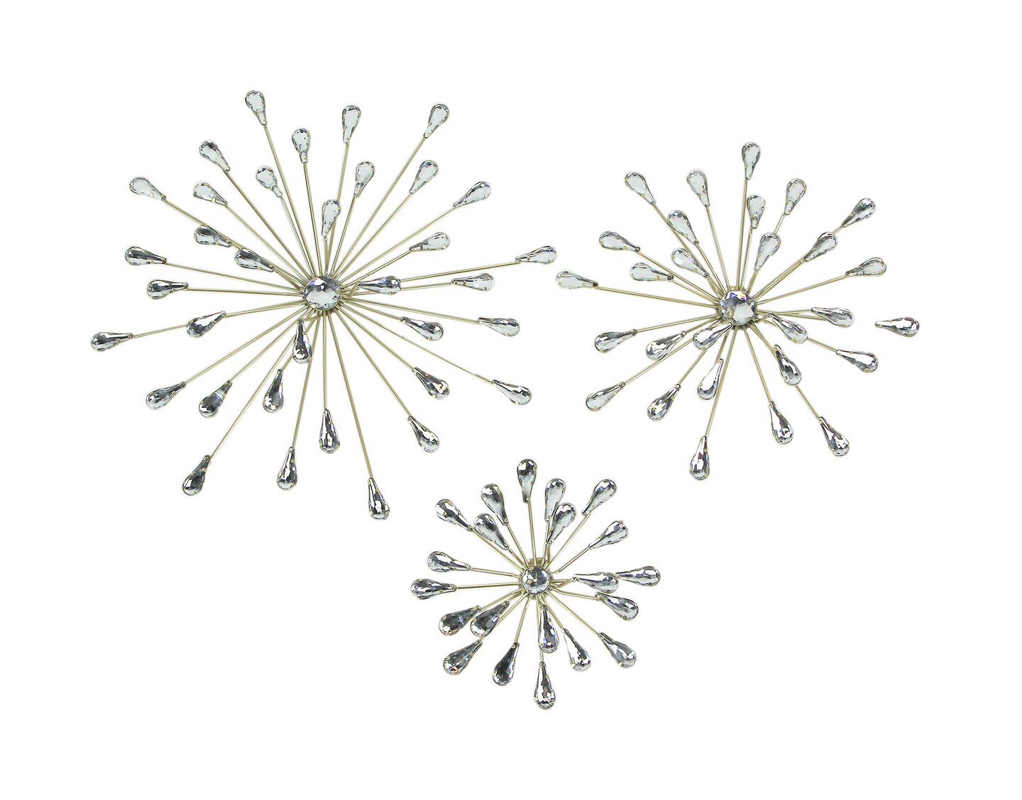 Set of 3 Metallic Modern Art 3D Starburst Wall Accents Home Decor Sculptures