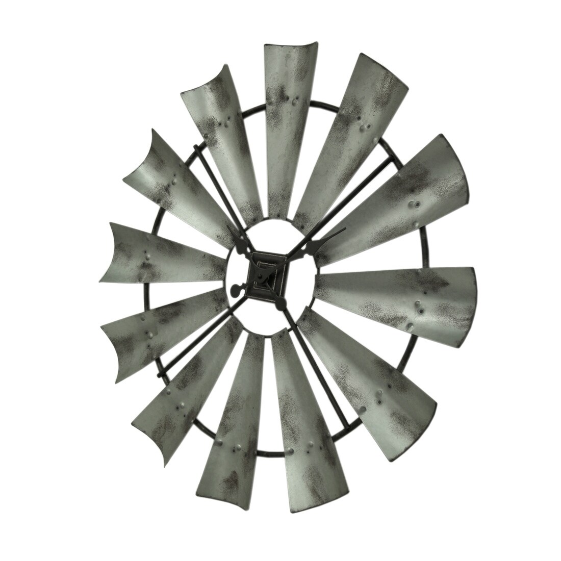 Distressed Grey Rustic 30 inch Metal Windmill Wall Clock