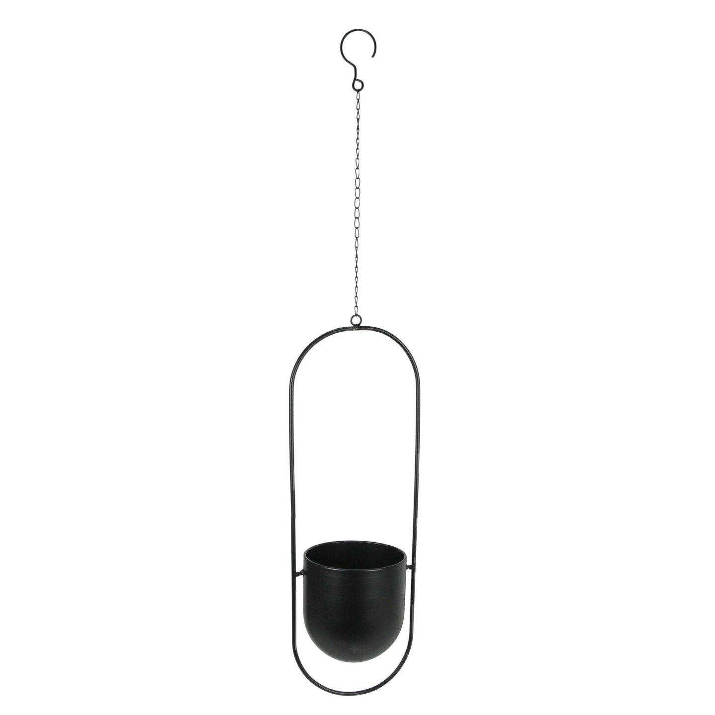 Black Metal Hanging Planter Indoor Outdoor Flower Pot Minimalist Oval Decor