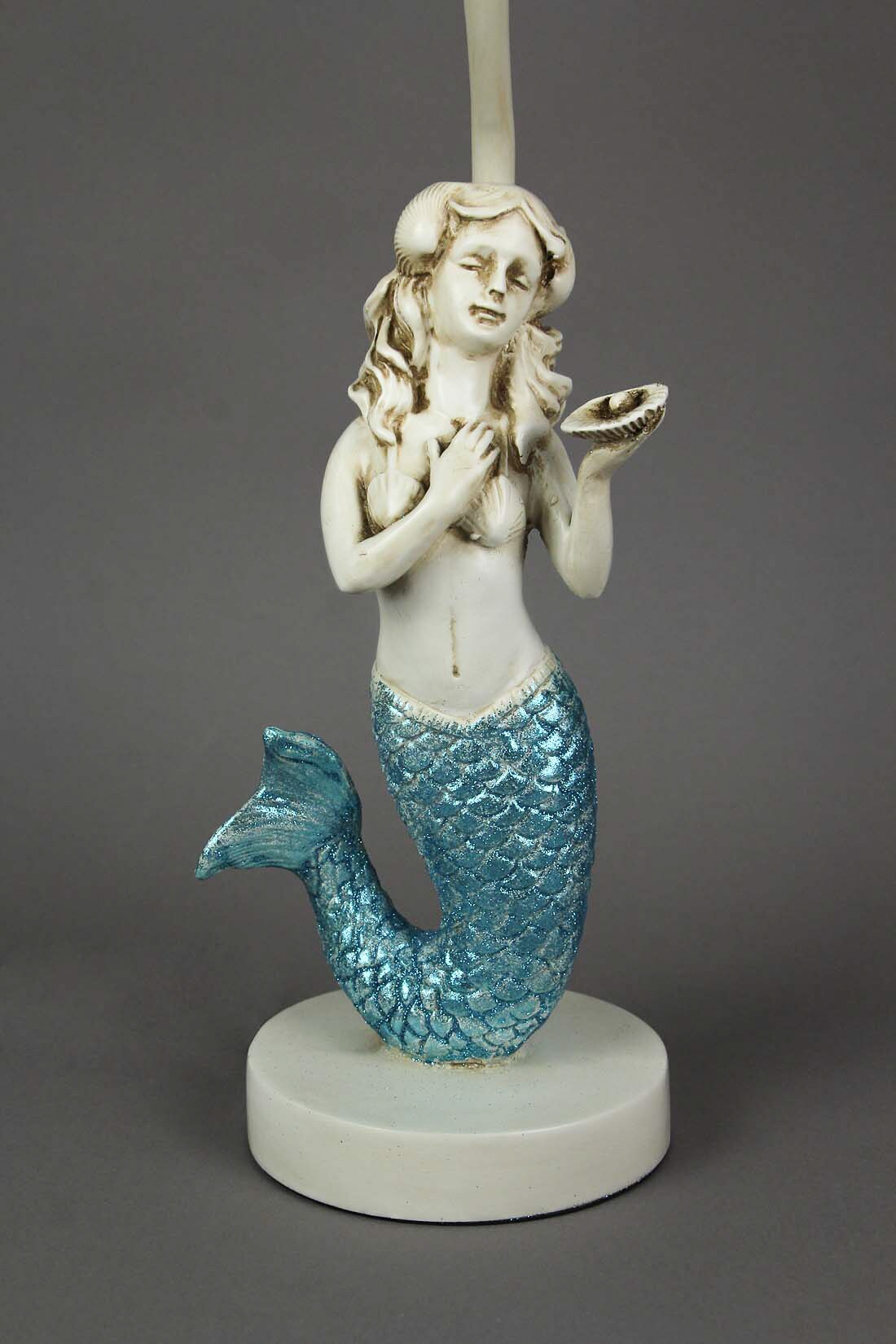 Blue Glitter Tail Mermaid Nautical Table Lamp Burlap Coastal Decor accent light