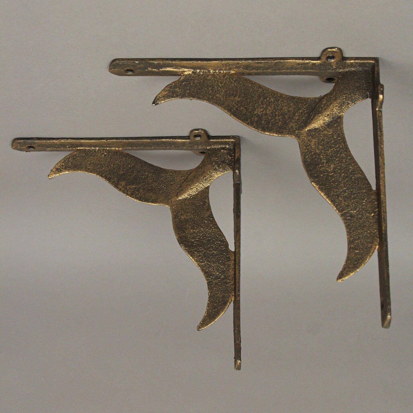 Set of 2 Cast Iron Whale Tail Wall Bracket Shelf Decor