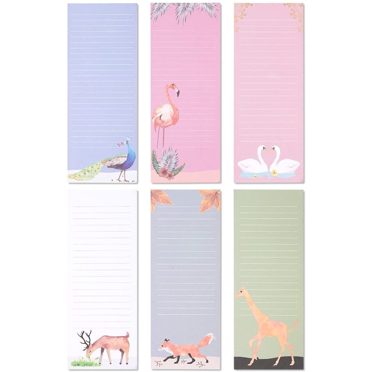 6 Pack Magnetic Notepads for Refrigerator Grocery Shopping List, Notes, To-Do Memos, Animal Notepads (3.5 x 9 In)