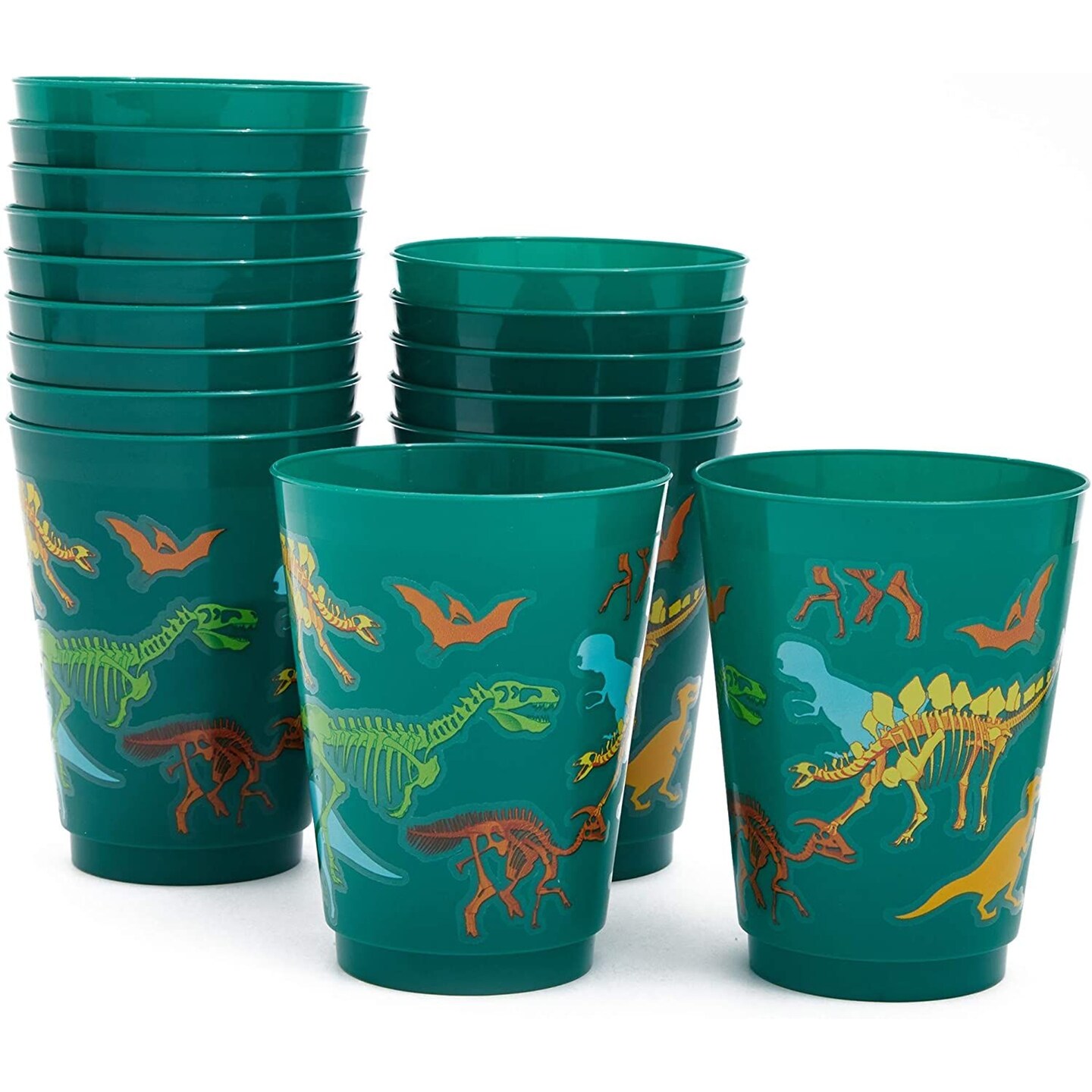 16 Pack Plastic Dinosaur Cups for Kids, Dino Party Favors for Birthday Party Supplies (16 oz)