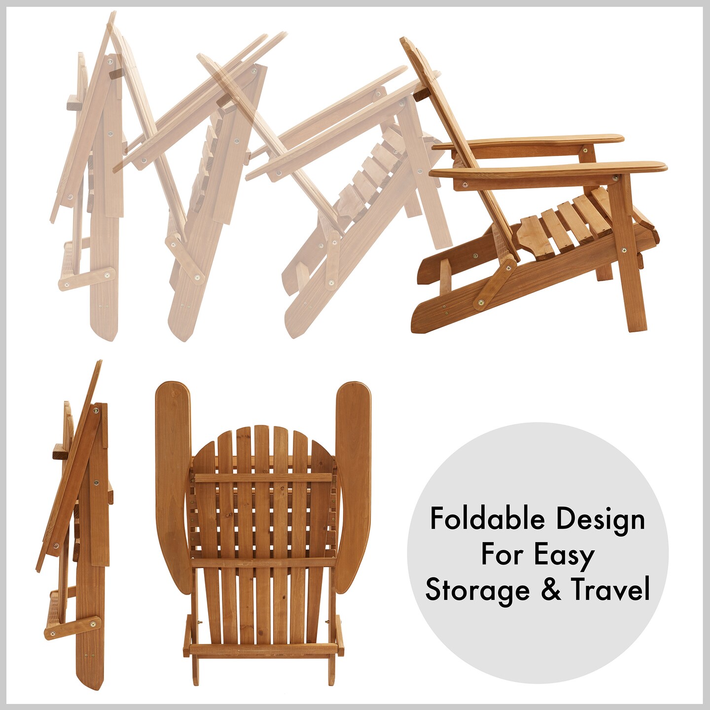 Casafield Folding Adirondack Chair, Cedar Wood Outdoor Fire Pit Lounge Chairs for Patio, Deck, Yard, Lawn and Garden Seating, Partially Pre-Assembled