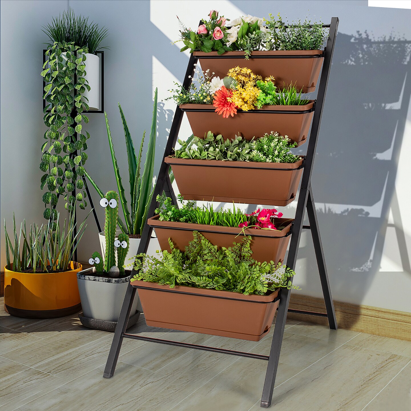 5-tier Vertical Garden Planter Box Elevated Raised Bed w/5 Container ...