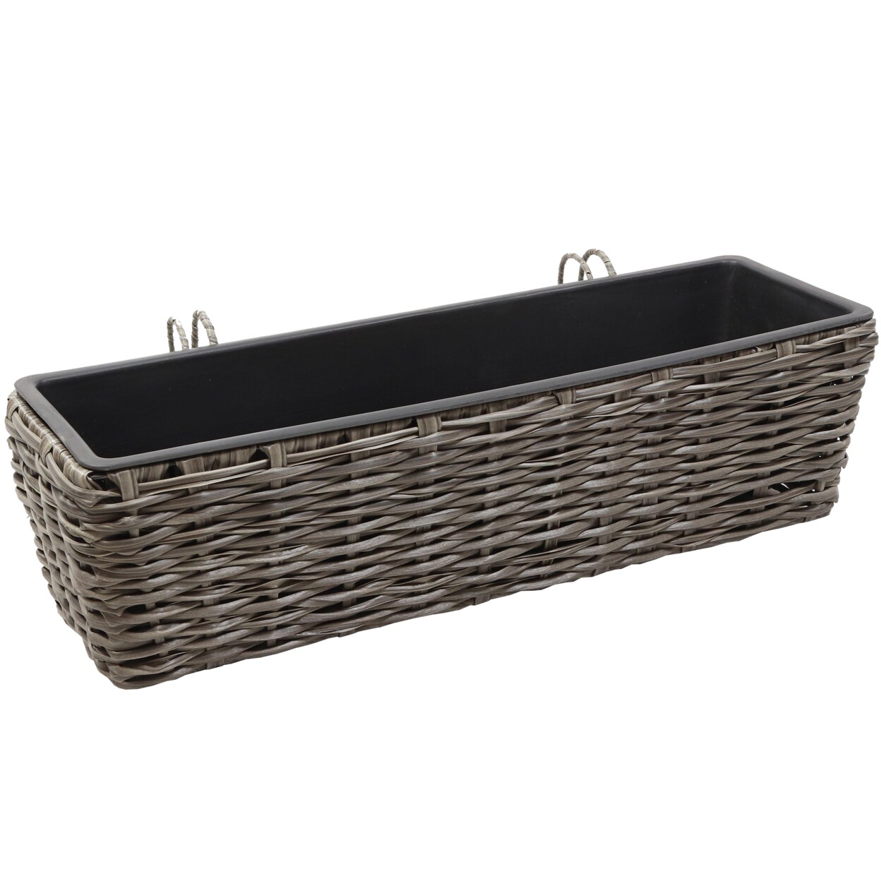 Sunnydaze Polyrattan Rectangle Hanging Rail Planter with Liner - Gray by