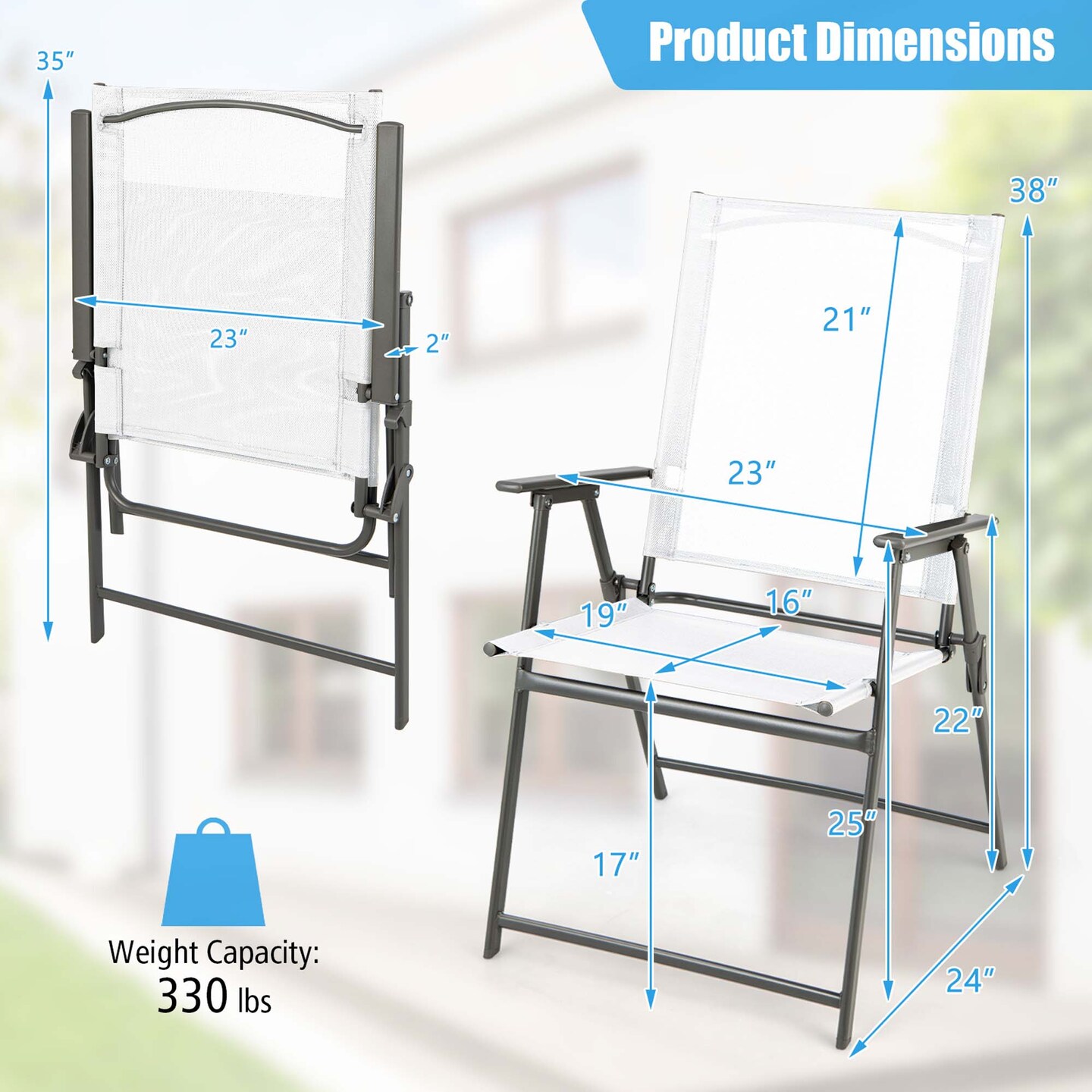 Costway 4pcs Patio Folding Portable Dining Chairs Metal Frame Armrests Garden Black/Grey/White