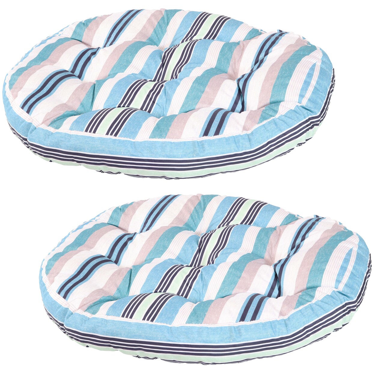 Sunnydaze   Outdoor Round Polyester Floor Cushion - Seaside Stripe - Set of 2