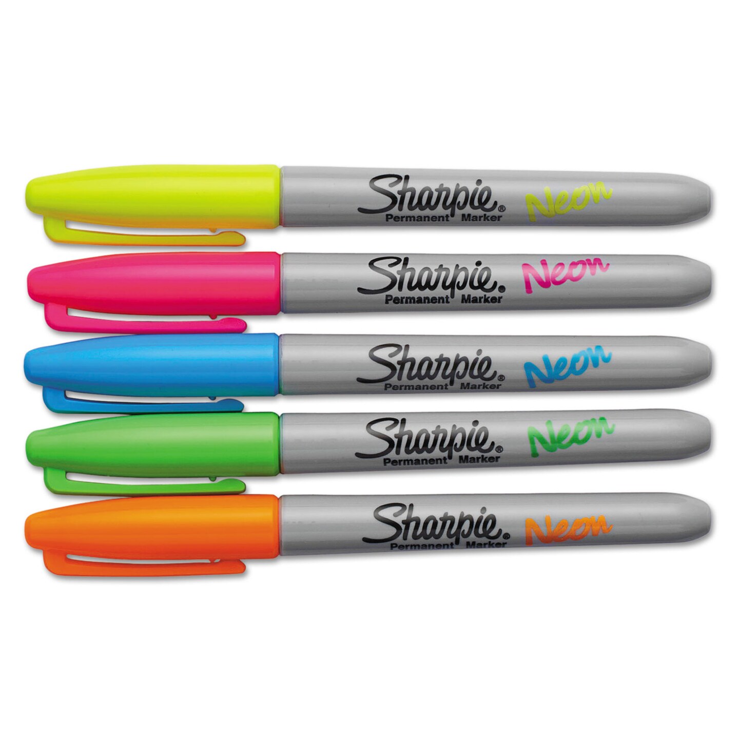 Sharpie Neon Permanent Markers, Fine Bullet Tip, Assorted Colors, 5/Pack