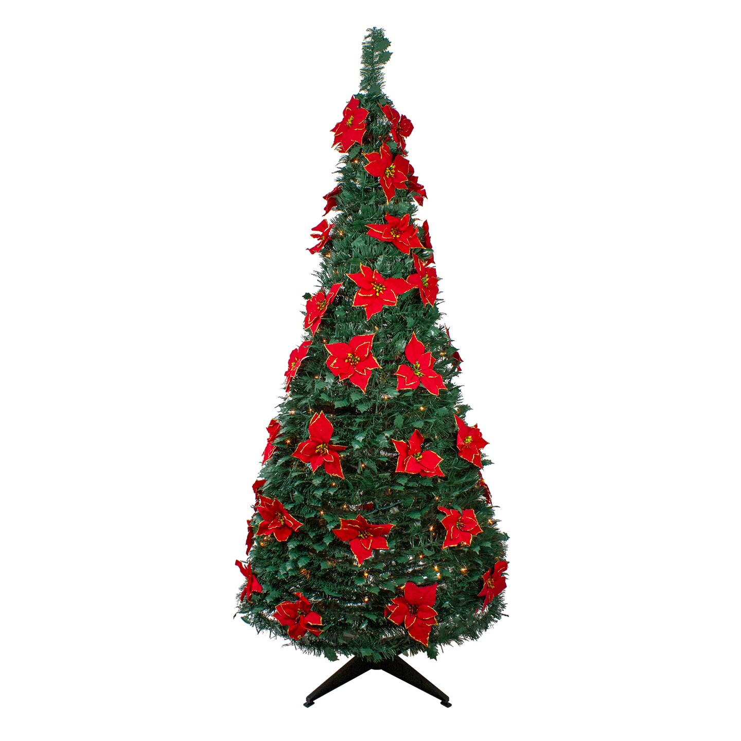 Northlight 6&#x27; Pre-Lit Slim Pre-Decorated Poinsettia Pop-Up Artificial Christmas Tree