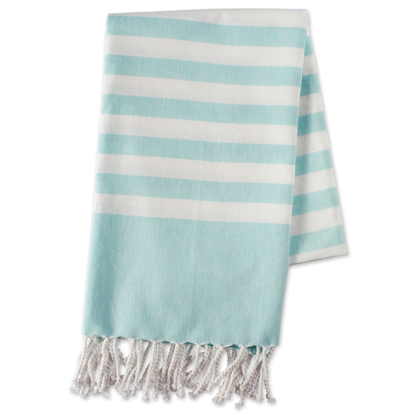 Contemporary Home Living 59&#x22; Aqua Blue and White Stripe Fouta Towel