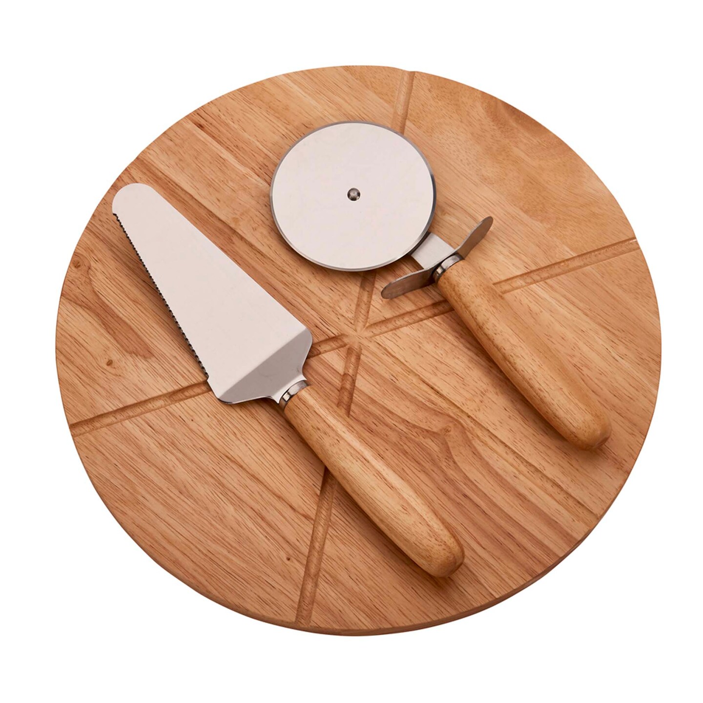 Contemporary Home Living 14&#x22; Wooden Pizza Board With 2 Utensils