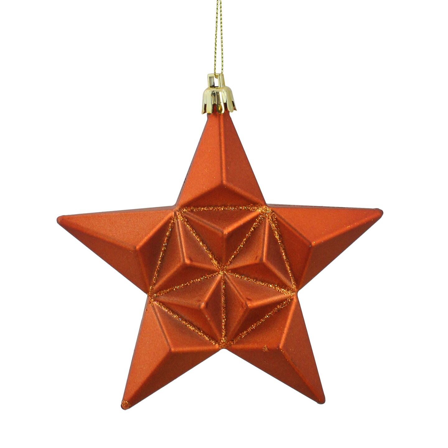 DAK 12ct Matte Burnt Orange Glittered Star Shatterproof Christmas Ornaments 5&#x22;