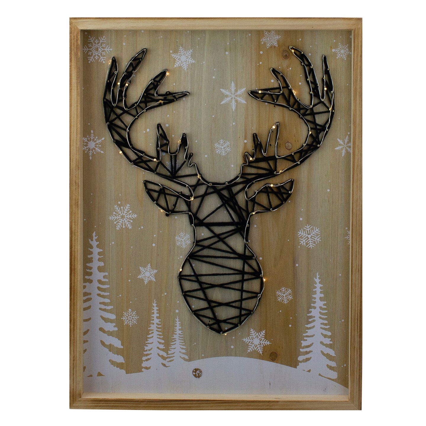 Northlight Lighted Wood Framed String Art Reindeer Head Christmas Wall Hanging - 15.75"