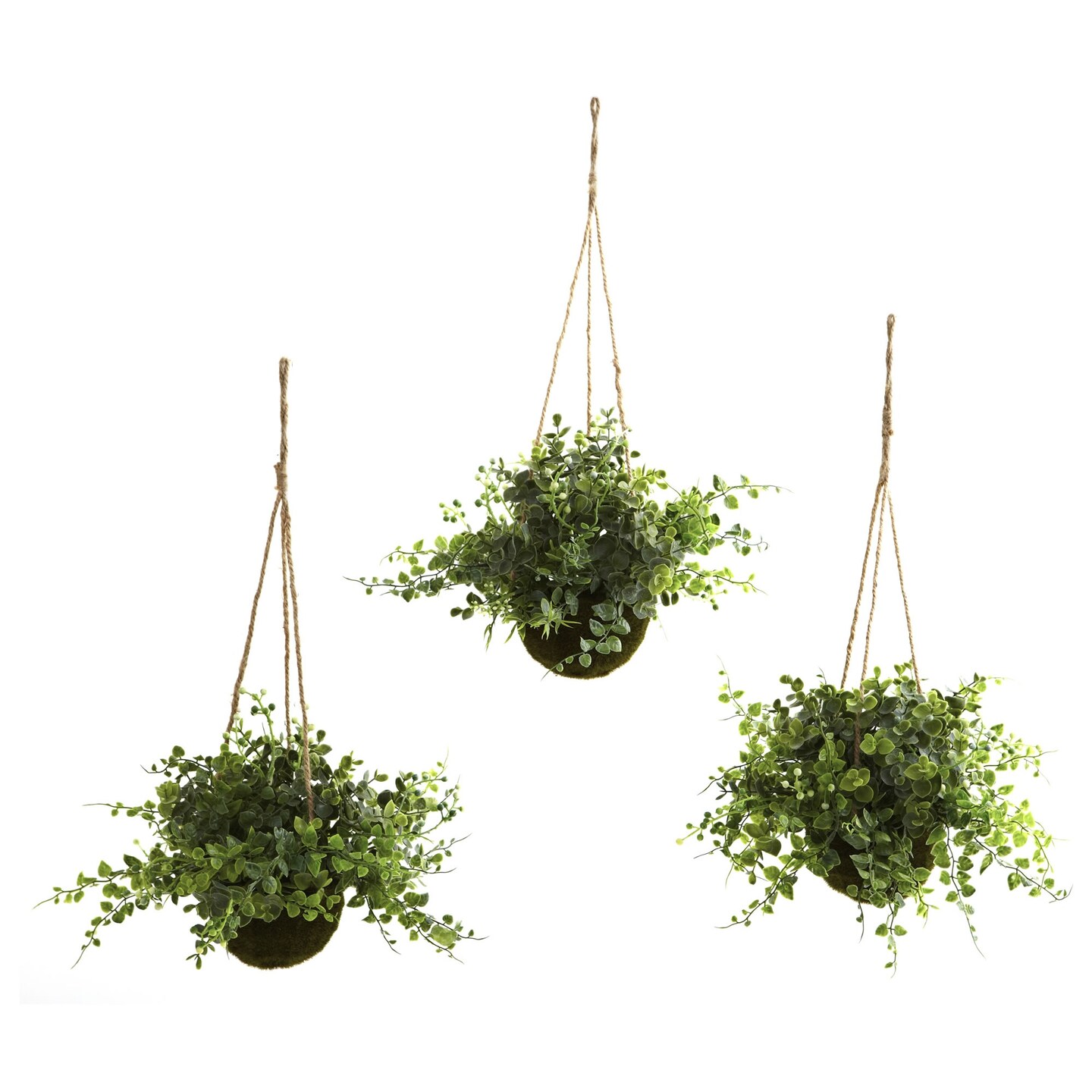 Nearly Natural Set of 3 Eucalyptus Maiden Hair and Berry Artificial Plants with Hanging Baskets 12&#x22;