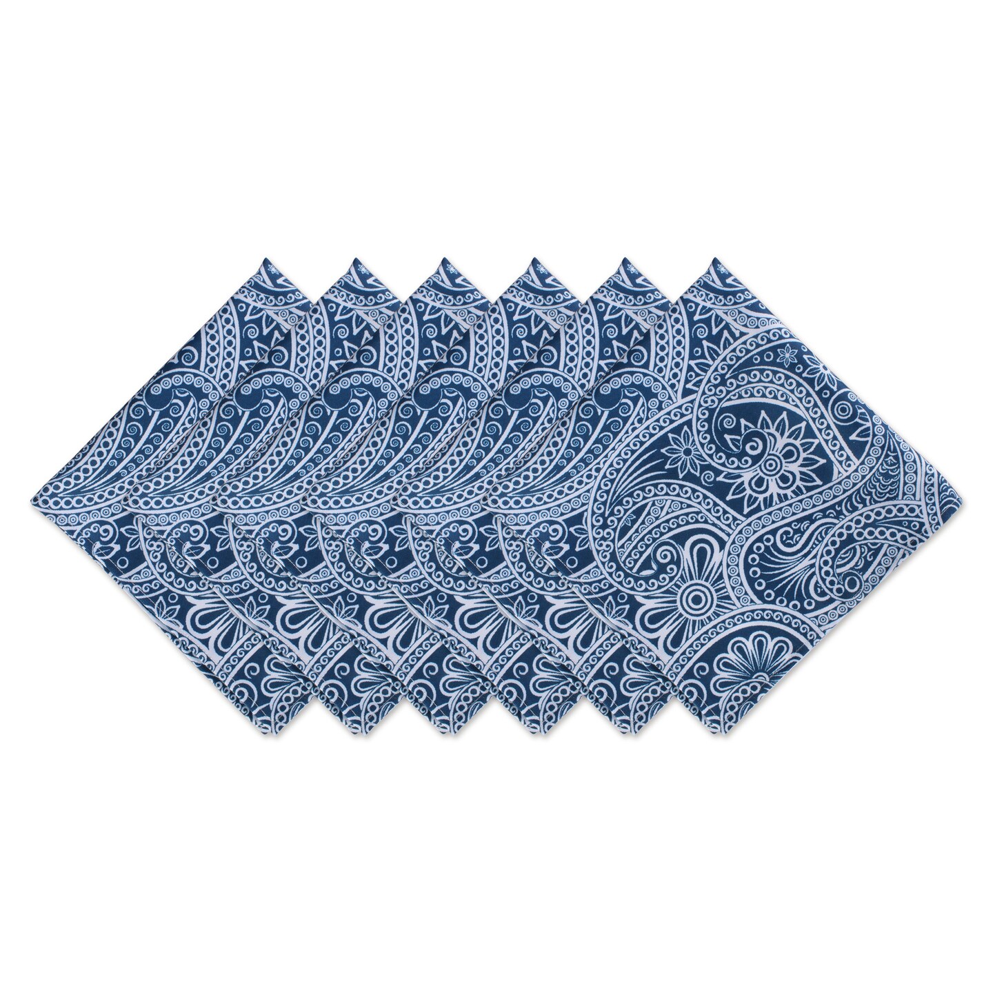 Contemporary Home Living Set of 6 Blue and White Paisley Print Outdoor Modern Style Napkin Set