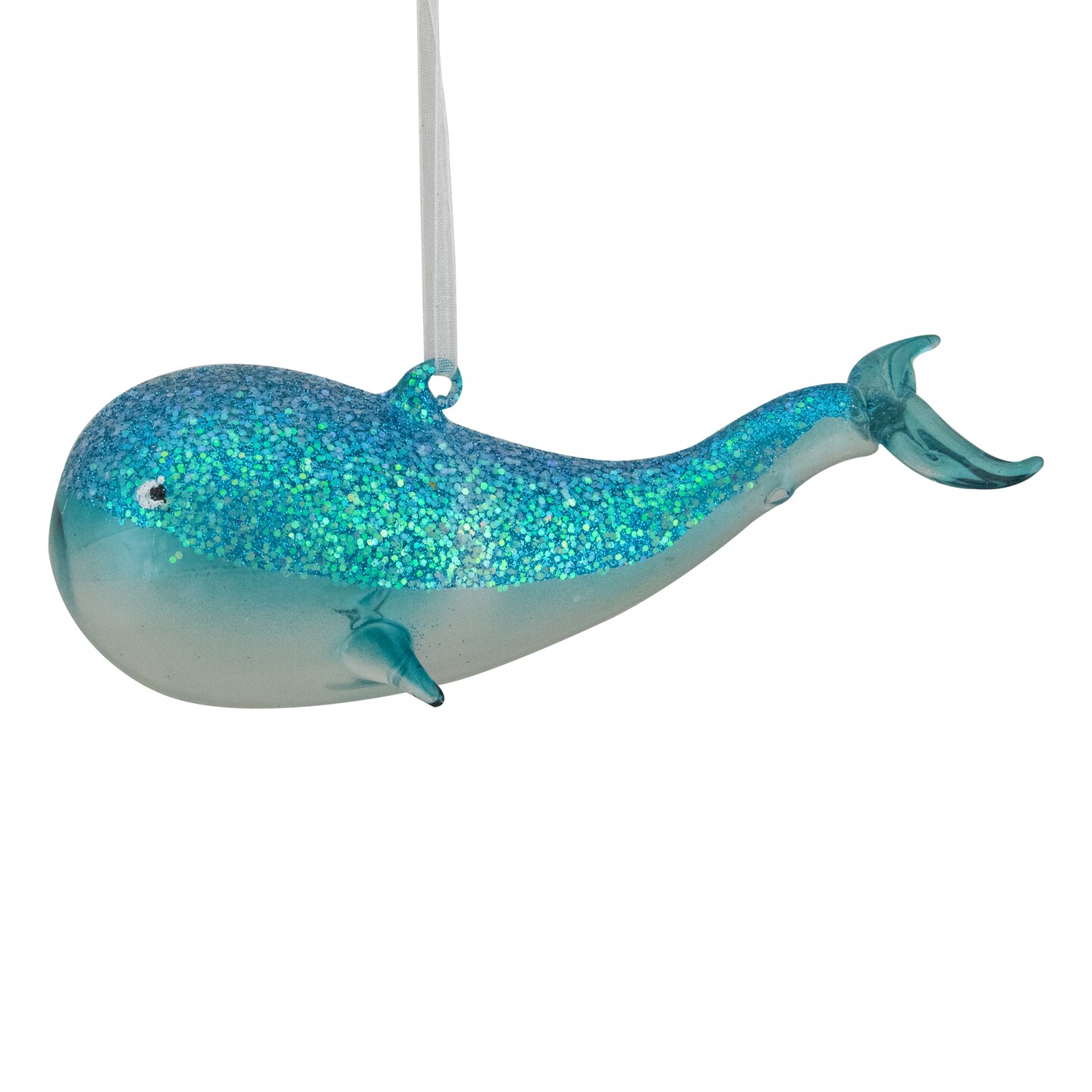 Northlight 6&#x22; Blue Glass Glittered Whale Christmas Ornament