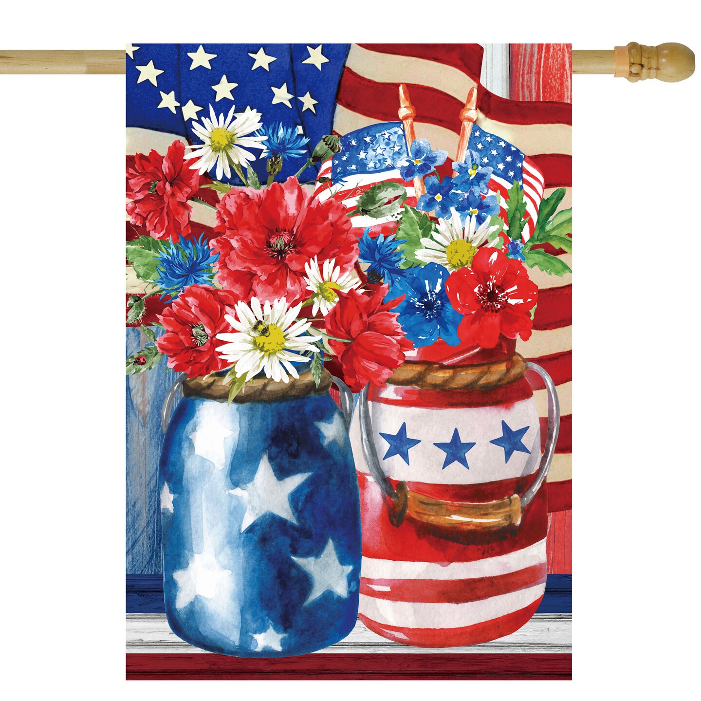 Northlight Stars and Stripes Patriotic Flower Bouquets Outdoor Flag - 28&#x22; x 40&#x22;