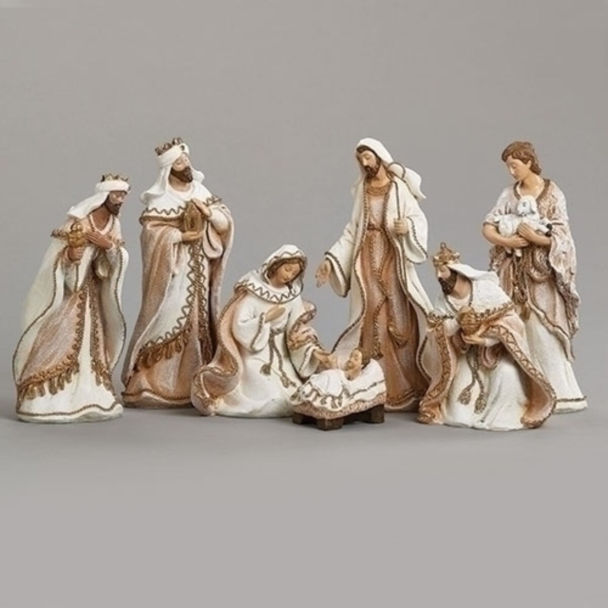 Roman 7-Piece Religious Christmas Nativity Figurine Set with Woven Rope Design 8.25&#x22;
