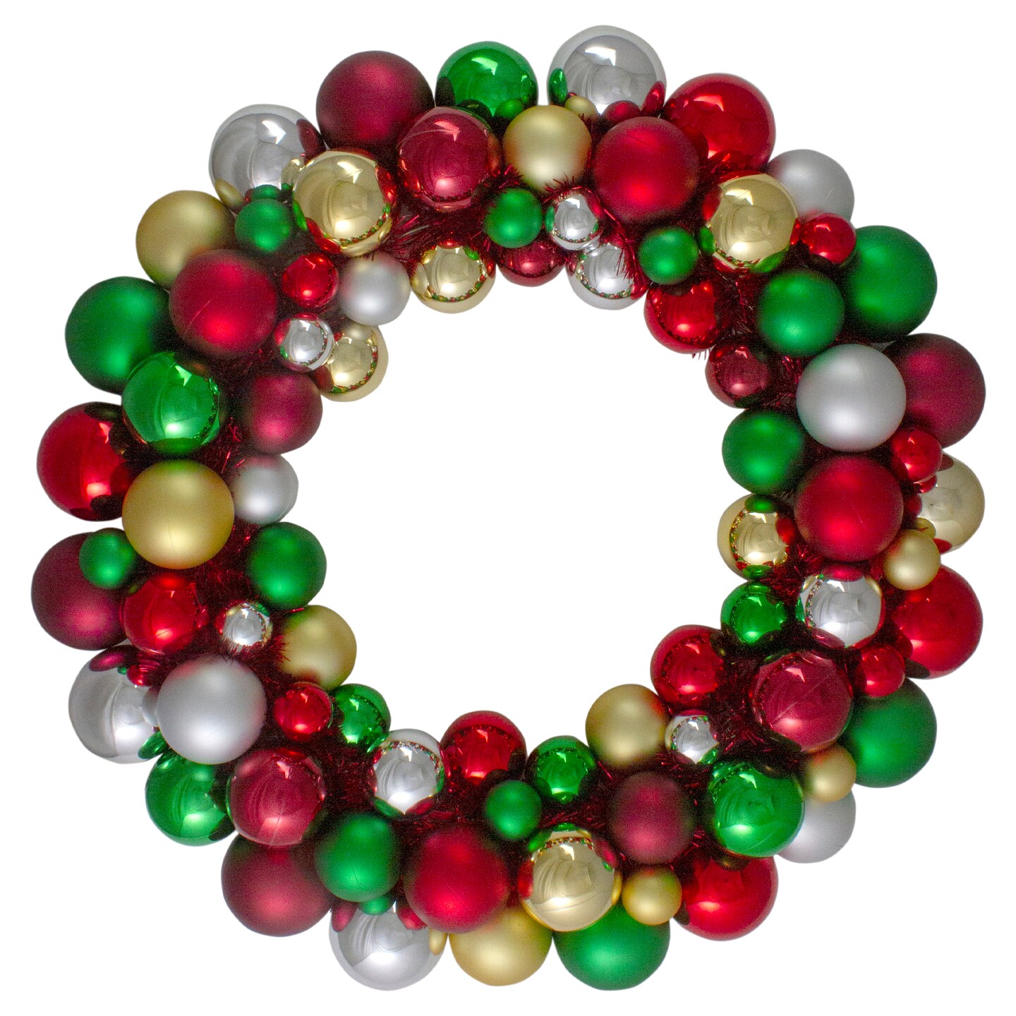 Northlight Traditional Colors 2-Finish Shatterproof Ball Christmas Wreath, 24-Inch